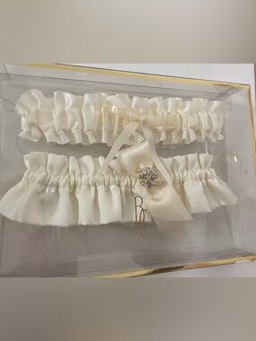 Beverly Clark Satin Bridal Garter Set with Crystal Brooch - Ivory